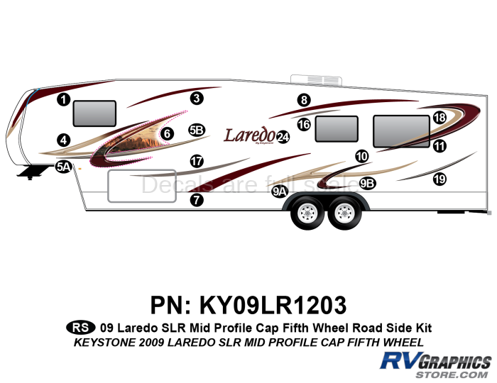 17 Piece 2009 Laredo SLR FW Mid Profile Cap Roadside Graphics Kit