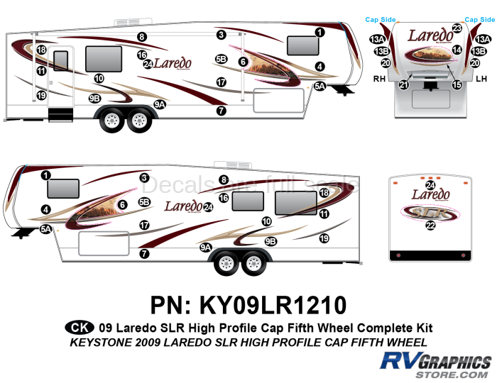 46 Piece 2009 Laredo SLR FW Hi Profile Cap Complete Graphics Kit