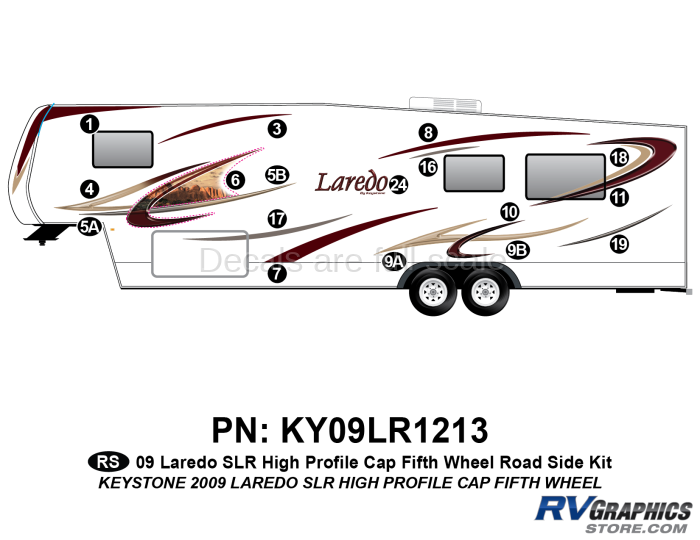 17 Piece 2009 Laredo SLR FW Hi Profile Cap Roadside Graphics Kit
