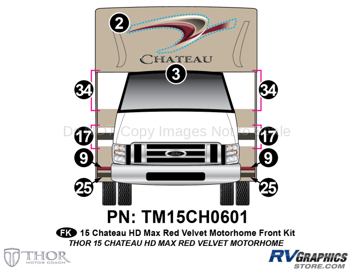 10 Piece 2015 Chateau HD Max Motorhome Red Velvet Front Graphics Kit