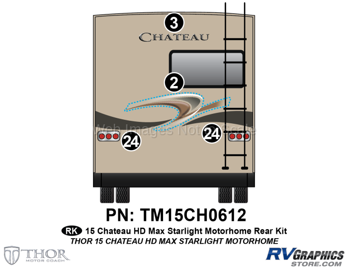 4 Piece 2015 Chateau HD Max Motorhome Starlight Rear Graphics Kit