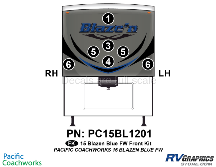 7 Piece 2015 Blaze'n Blue Fifth Wheel Front Graphics Kit