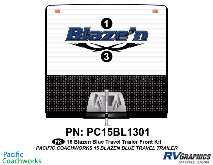 2 Piece 2015 Blaze'n Blue Travel Trailer Front Graphics Kit