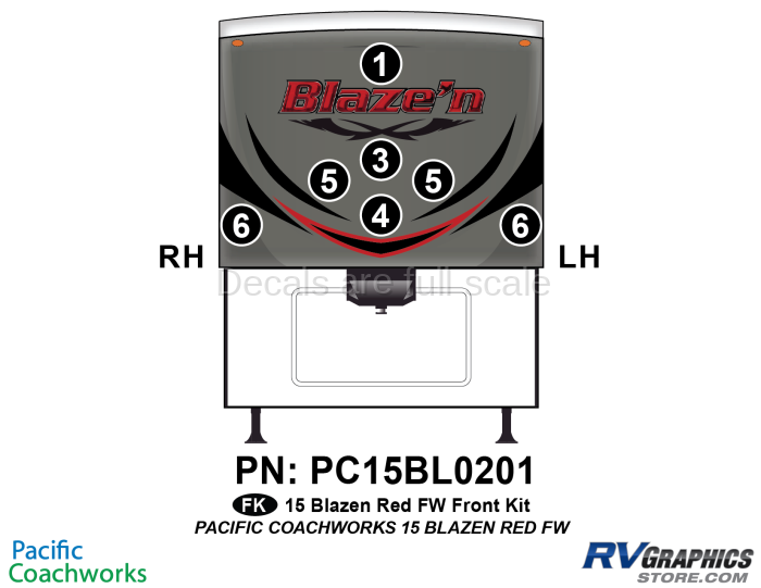 7 Piece 2015 Blaze'n Red Fifth Wheel Front Graphics Kit