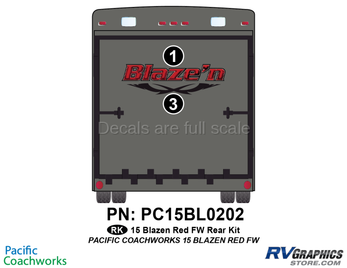 2 Piece 2015 Blaze'n Red Fifth Wheel Rear Graphics Kit