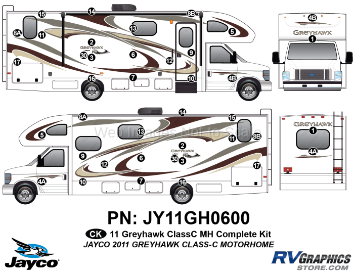 43 Piece 2011 Greyhawk Motorhome Complete Graphics Kit