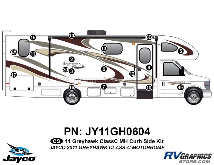 16 Piece 2011 Greyhawk Motorhome Curbside Graphics Kit