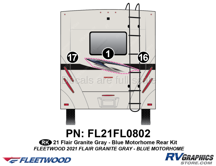 3 Piece 2021 Flair Motorhome Blue Version Rear Graphics Kit