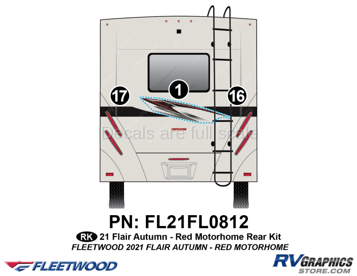 3 Piece 2021 Flair Motorhome Red Version Rear Graphics Kit
