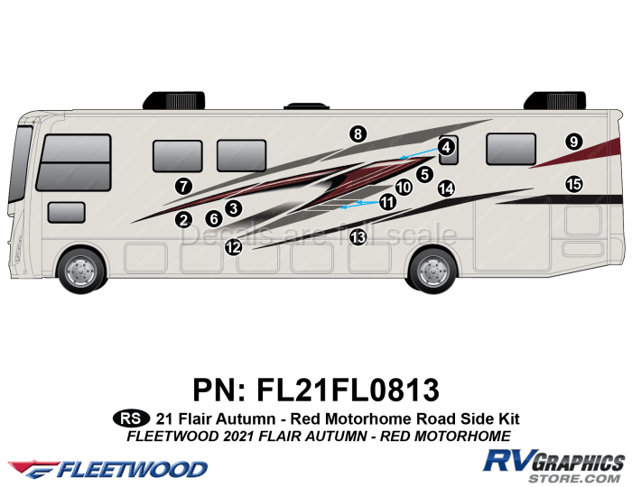 15 Piece 2021 Flair Motorhome Red Version Roadside Graphics Kit