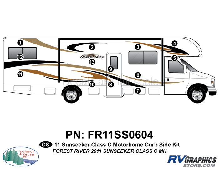 13 Piece 2011 Forest River Sunseeker Class C Curbside Graphics Kit