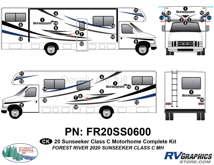 40 Piece 2020 Forest River Sunseeker Class C Complete Graphics Kit