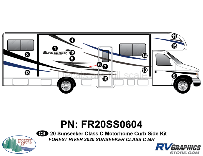 14 Piece 2020 Forest River Sunseeker Class C Curbside Graphics Kit