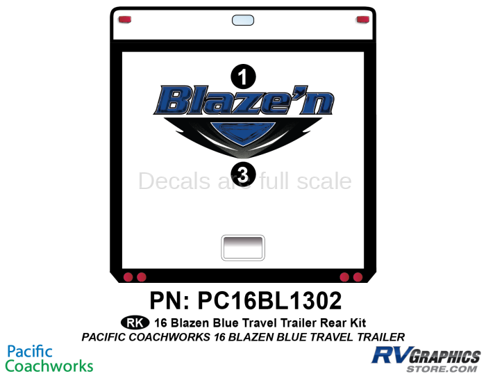 2 Piece 2015 Blaze'n Blue Travel Trailer Rear Graphics Kit
