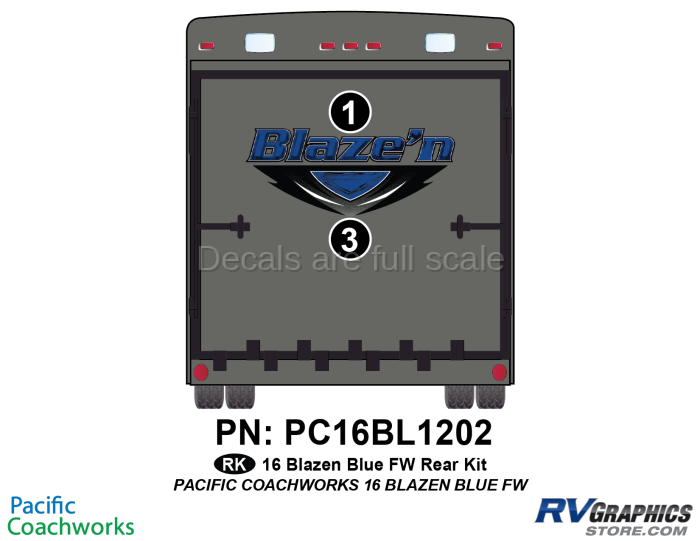 2 Piece 2015 Blaze'n Blue Fifth Wheel Rear Graphics Kit