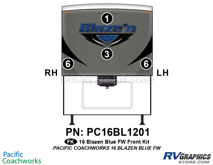 4 Piece 2015 Blaze'n Blue Fifth Wheel Front Graphics Kit