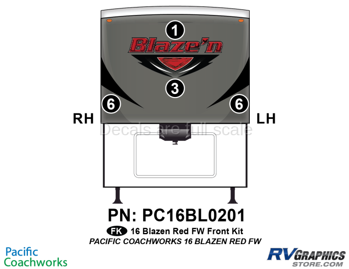 4 Piece 2015 Blaze'n Red Fifth Wheel Front Graphics Kit
