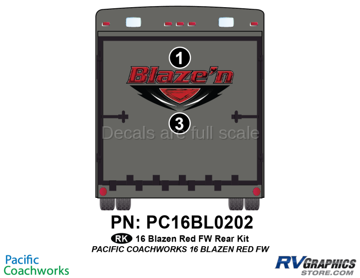 2 Piece 2015 Blaze'n Red Fifth Wheel Rear Graphics Kit