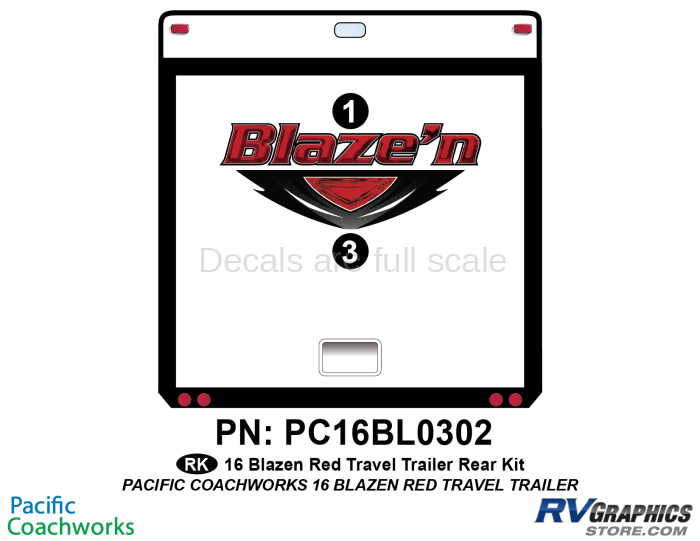 2 Piece 2015 Blaze'n Red Travel Trailer Rear Graphics Kit