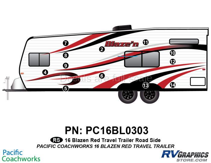 12 Piece 2015 Blaze'n Red Travel Trailer Roadside Graphics Kit