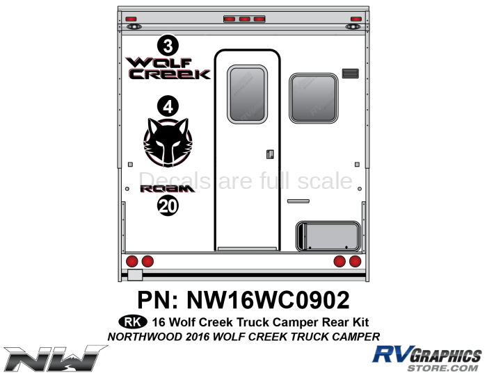 3 Piece 2016 Northwood Wolf Creek Camper Rear Graphics Kit