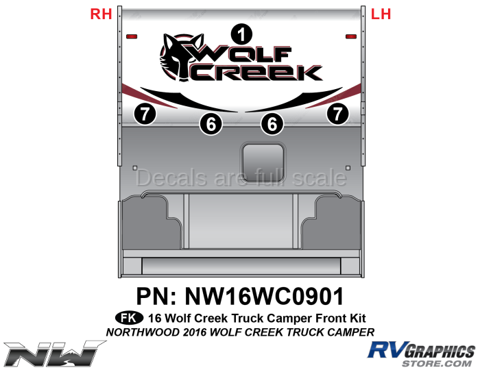 5 Piece 2016 Northwood Wolf Creek Camper Front Graphics Kit