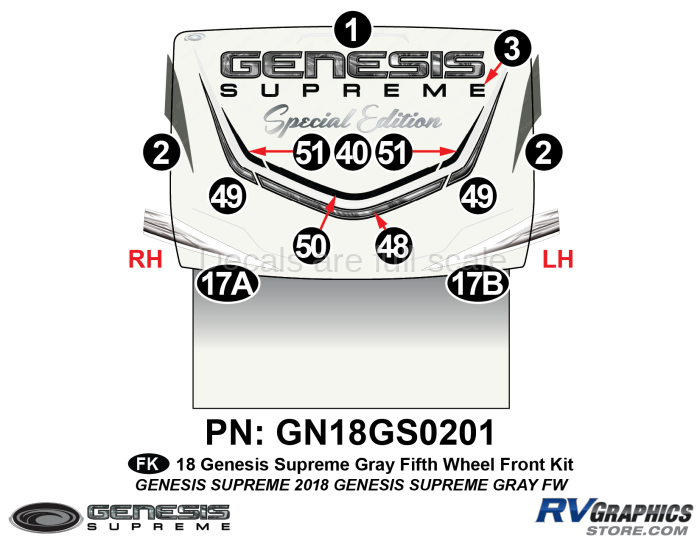 13 Piece 2018 Genesis Special Edition Fifth Wheel Front Graphics Kit