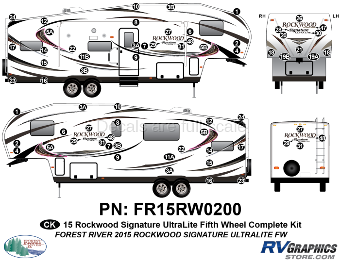 66 Piece 2015 Rockwood Signature UltraLite Fifth Wheel Complete Graphics Kit
