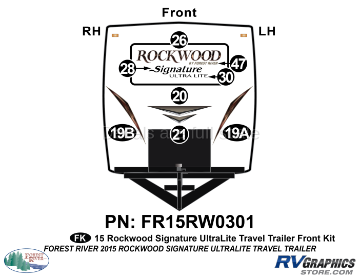 8 Piece 2015 Rockwood Signature UltraLite Travel Trailer Front Graphics Kit