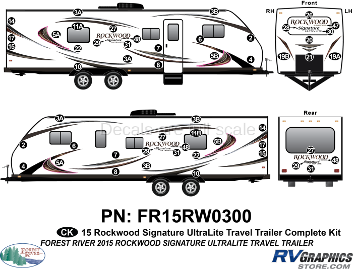 52 Piece 2015 Rockwood Signature UltraLite Travel Trailer Complete Graphics Kit
