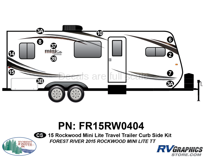 12 Piece 2015 Rockwood MiniLite Travel Trailer Curbside Graphics Kit