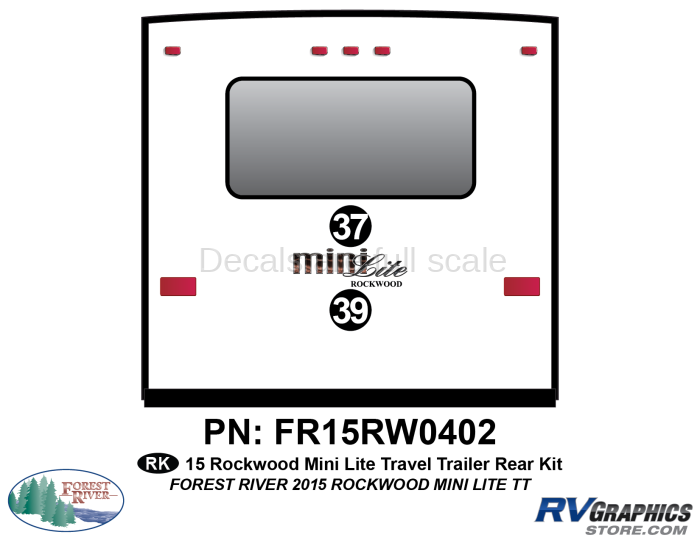 2 Piece 2015 Rockwood MiniLite Travel Trailer Rear Graphics Kit