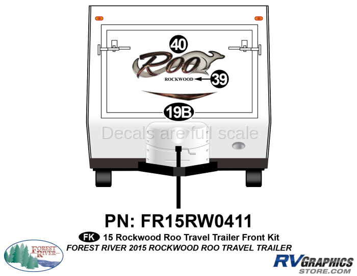 3 Piece 2015 Rockwood Roo Travel Trailer Front Graphics Kit