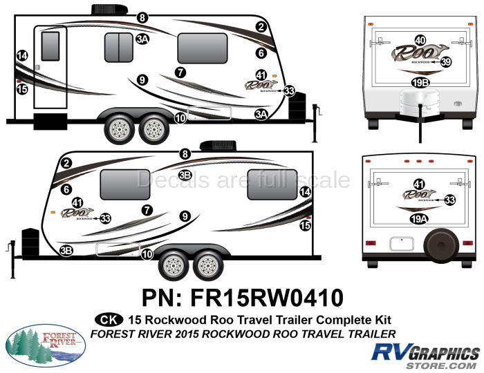 30 Piece 2015 Rockwood Roo Travel Trailer Complete Graphics Kit