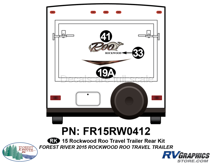3 Piece 2015 Rockwood Roo Travel Trailer Rear Graphics Kit