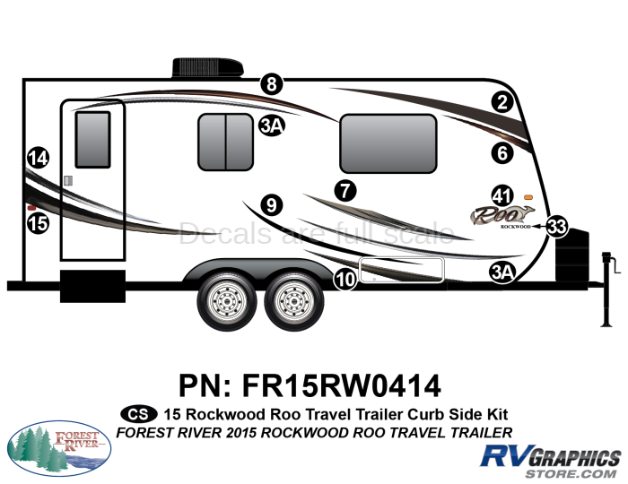 12 Piece 2015 Rockwood Roo Travel Trailer Curbside Graphics Kit
