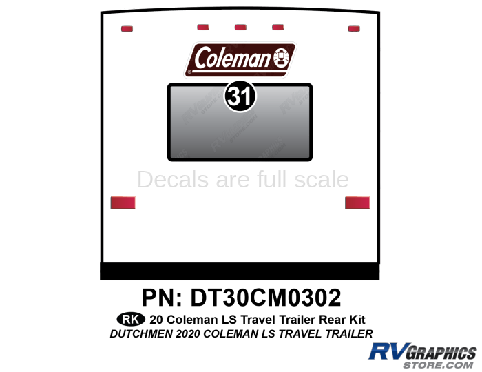 1 Piece 2020 Coleman LS Travel Trailer Rear Graphics Kit