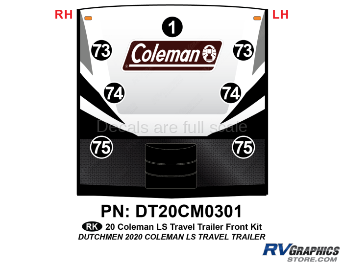 7 Piece 2020 Coleman LS Travel Trailer Front Graphics Kit