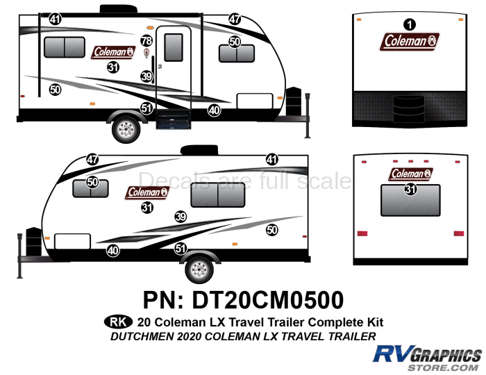 19 Piece 2020 Coleman LX Travel Trailer Complete Graphics Kit