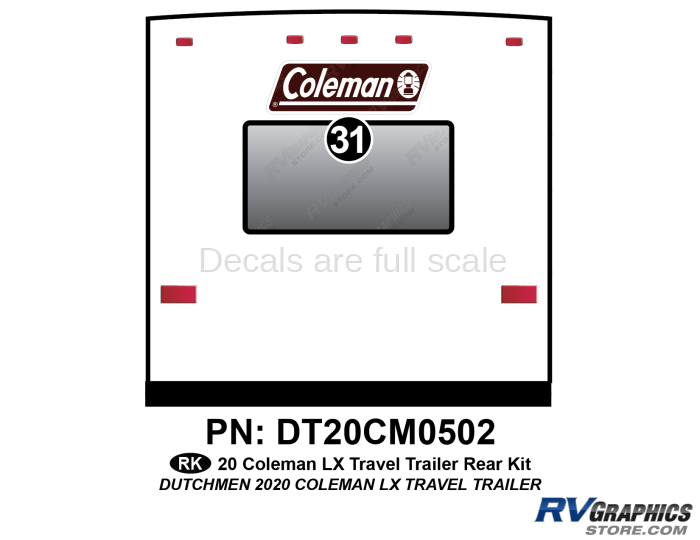 1 Piece 2020 Coleman LX Travel Trailer Rear Graphics Kit