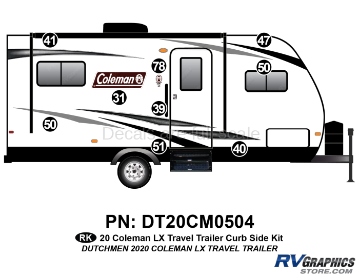 9 Piece 2020 Coleman LX Travel Trailer Curbside Graphics Kit