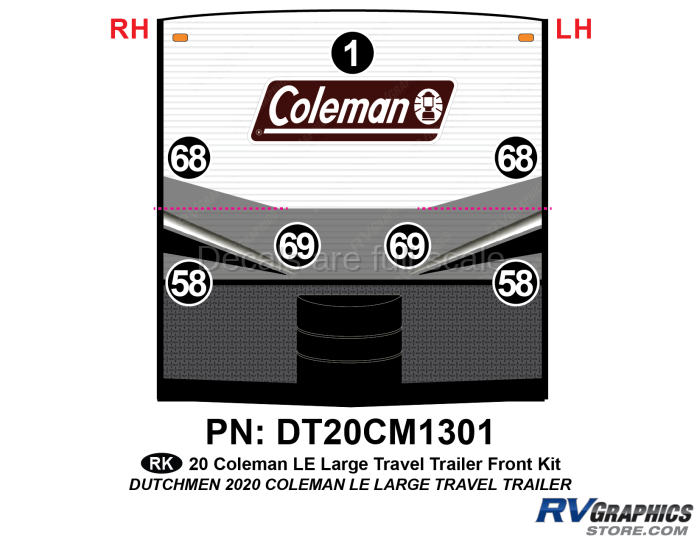 7 Piece 2020 Coleman LE Long Travel Trailer Front Graphics Kit