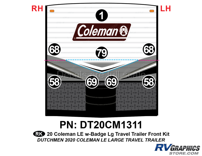 8 Piece 2020 Coleman LE Long Travel Trailer Front Badge Front Graphics Kit