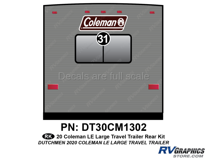 1 Piece 2020 Coleman LE Long Travel Trailer Rear Graphics Kit
