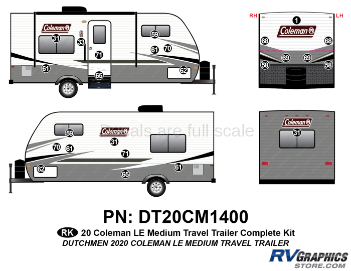 25 Piece 2020 Coleman LE Short Travel Trailer Complete Graphics Kit