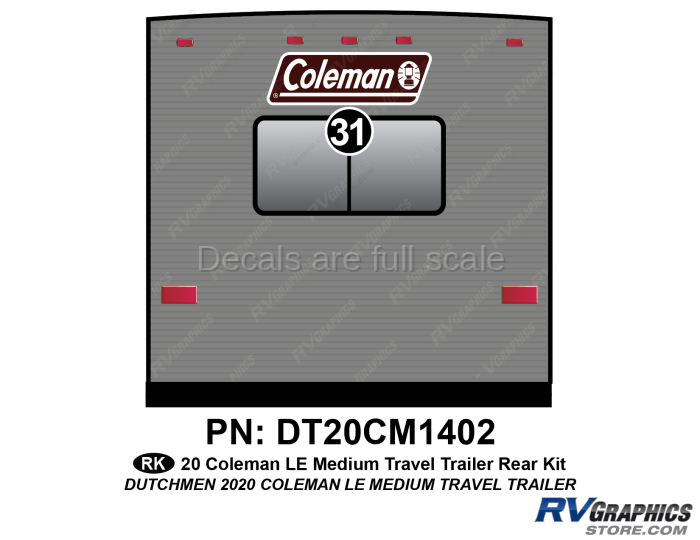 1 Piece 2020 Coleman LE Short Travel Trailer Rear Graphics Kit
