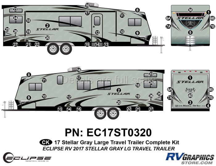 58 Piece 2017 Stellar Lg Travel Trailer Gray Version Complete Graphics Kit