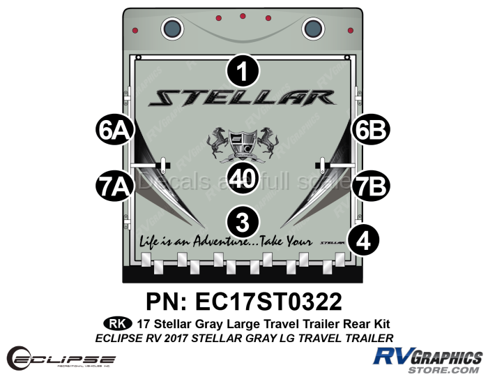 8 Piece 2017 Stellar Lg Travel Trailer Gray Version Rear Graphics Kit