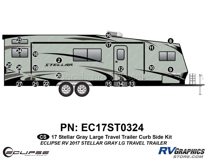 21 Piece 2017 Stellar Lg Travel Trailer Gray Version Curbside Graphics Kit