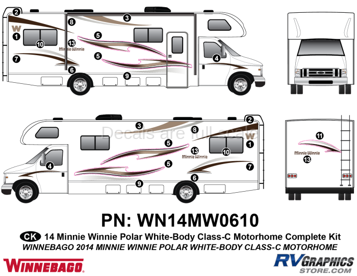 26 Piece 2014 Winnebago Minnie Winnie Polar ClassC Complete Graphics Kit